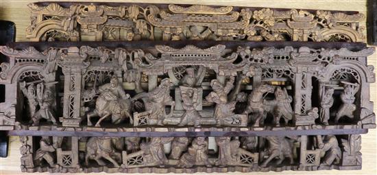 Five Chinese carved giltwood panels of battle scenes